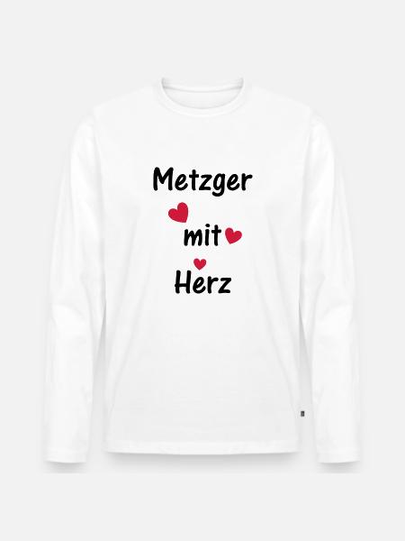 Metzger mit Herz - Männer Premium Bio Langarmshirt - Weiß