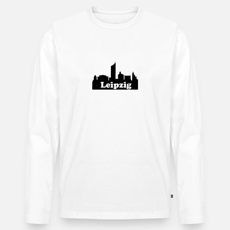 Leipzig + Skyline - Männer Premium Bio Langarmshirt - Weiß