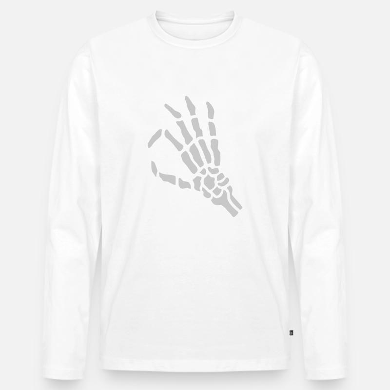 Hand Geste Skelett Loch - Männer Premium Bio Langarmshirt - Weiß