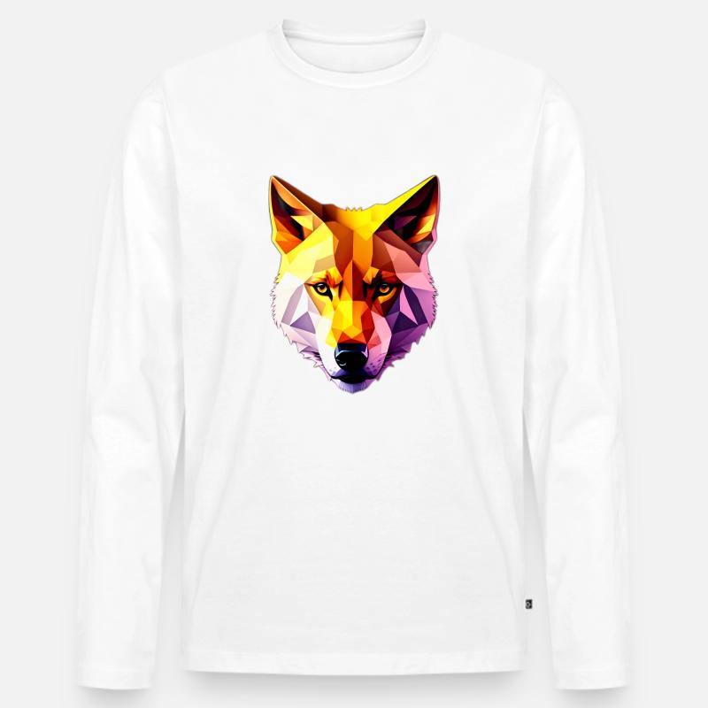 Low Poly Wolf Gesicht Design - Männer Premium Bio Langarmshirt - Weiß