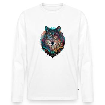 mystical wolf mandala nature - Men's Premium Organic Long Sleeve Shirt - white - Front - Nico (187cm)