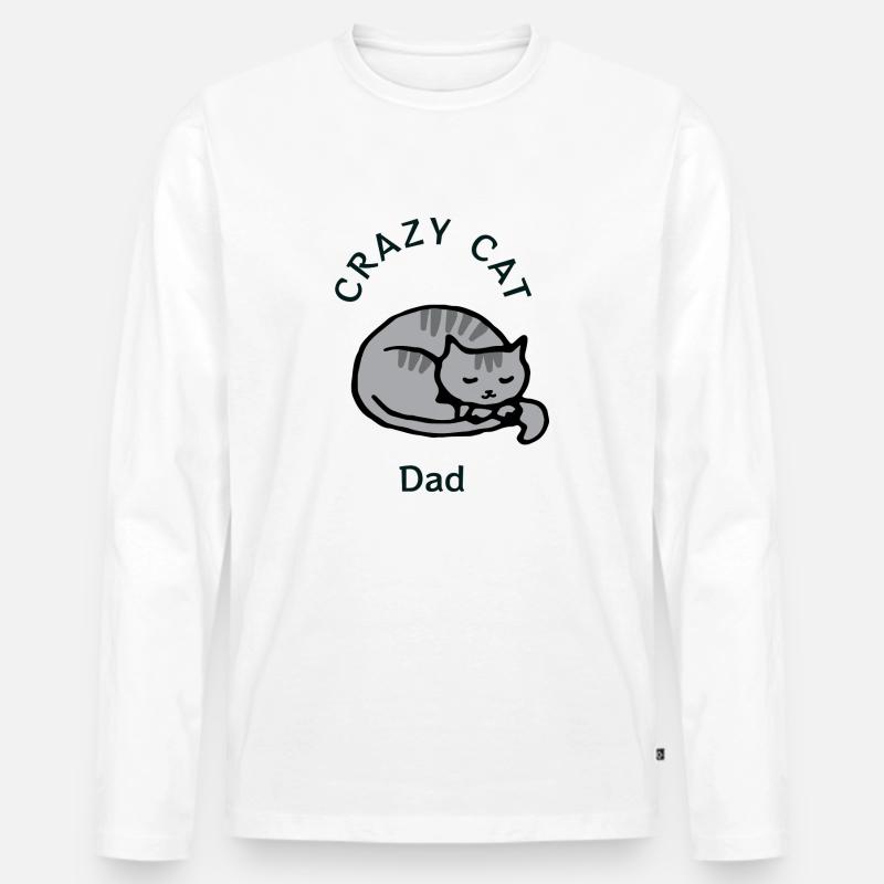 Crazy Cat Dad - Männer Premium Bio Langarmshirt - Weiß