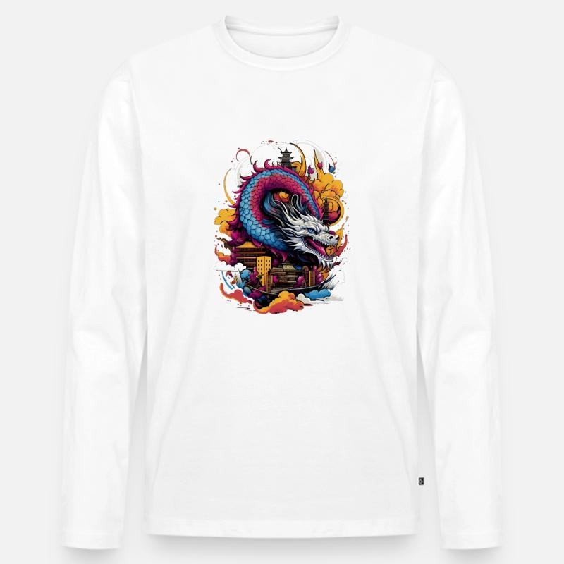 Majestätischer Drache - Herr der Lüfte - Männer Premium Bio Langarmshirt - Weiß