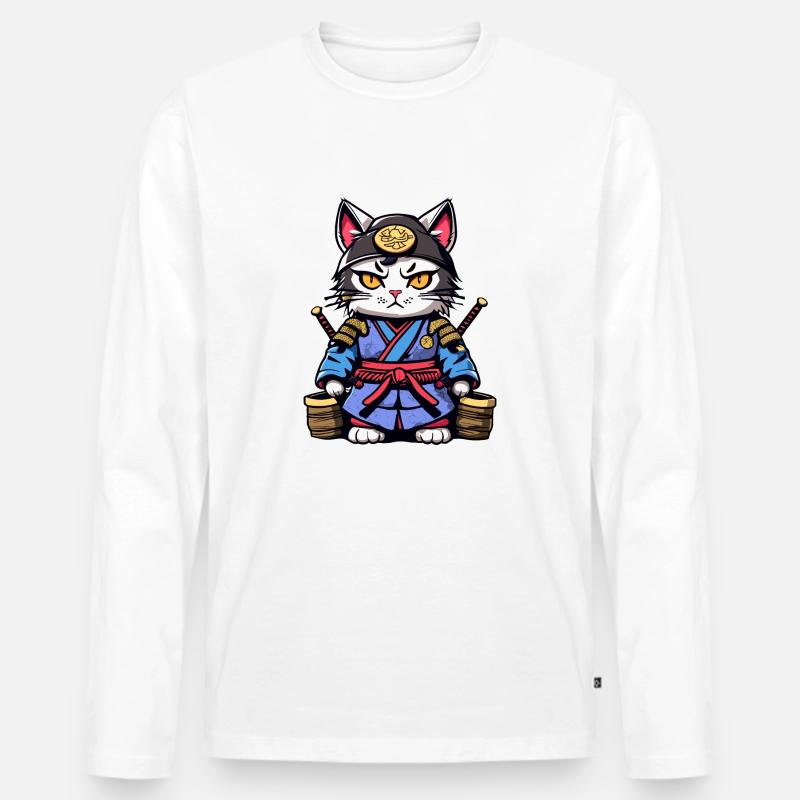 Samurai-Katze #23 - Männer Premium Bio Langarmshirt - Weiß