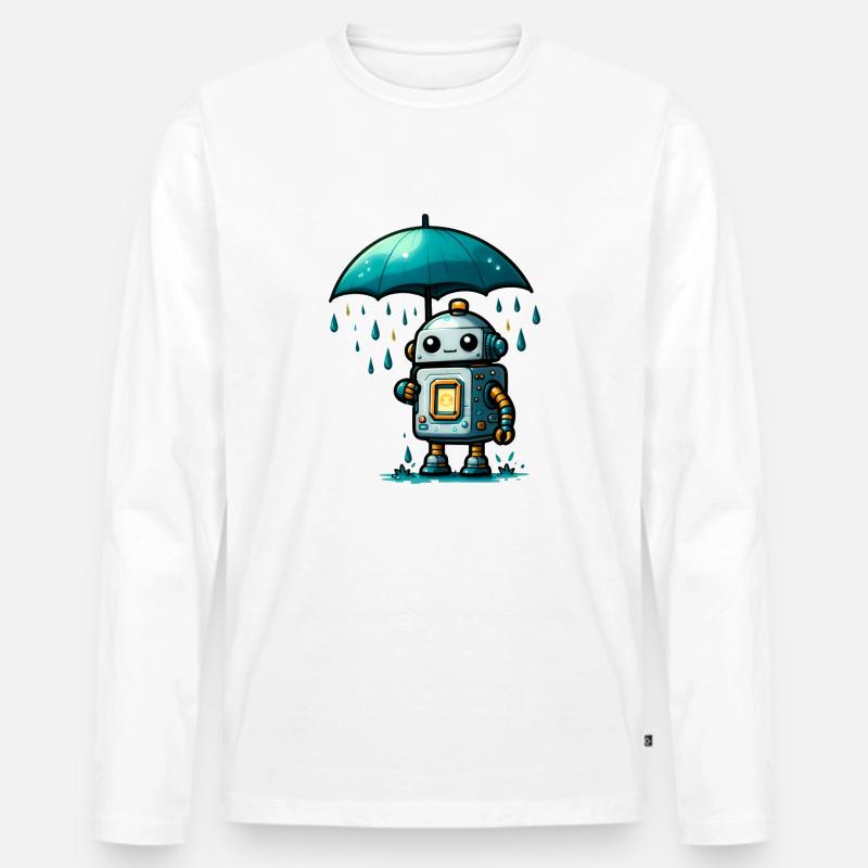 Roboter im Regen - Männer Premium Bio Langarmshirt - Weiß