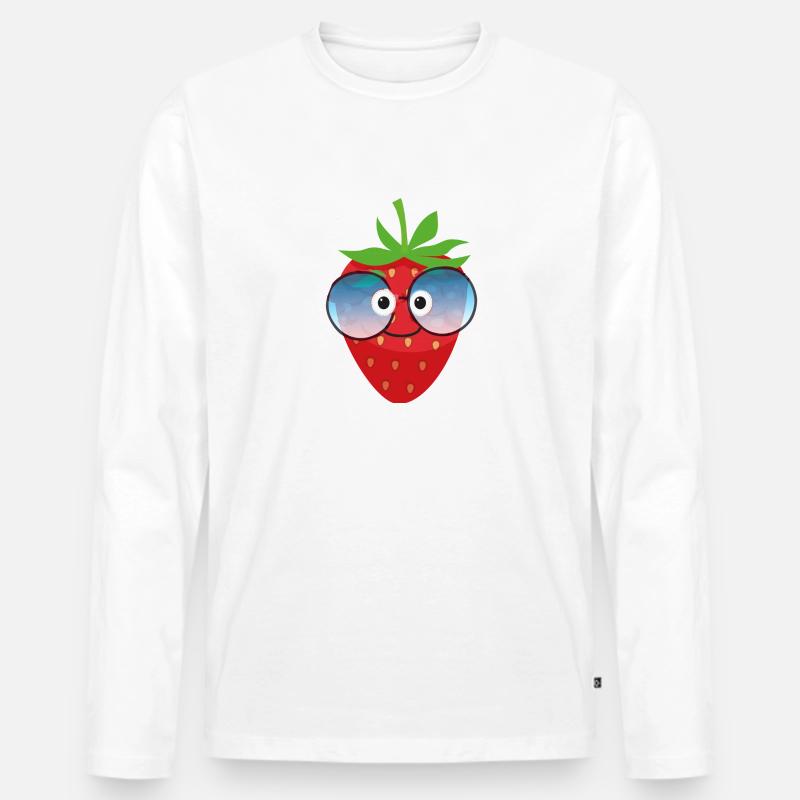 Erdbeere,beere,comic,sonnenbrille, - Männer Premium Bio Langarmshirt - Weiß