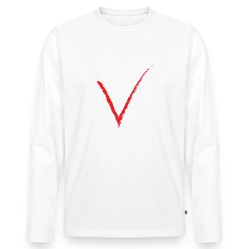 V - Männer Premium Bio Langarmshirt - Weiß - Vorne - Nico (187cm)