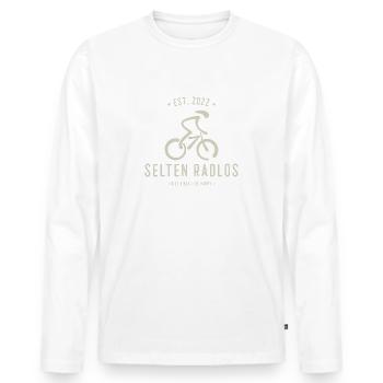 Selten RADLOS Version 2022 in light Gold Design - Männer Premium Bio Langarmshirt - Weiß - Vorne - Nico (187cm)