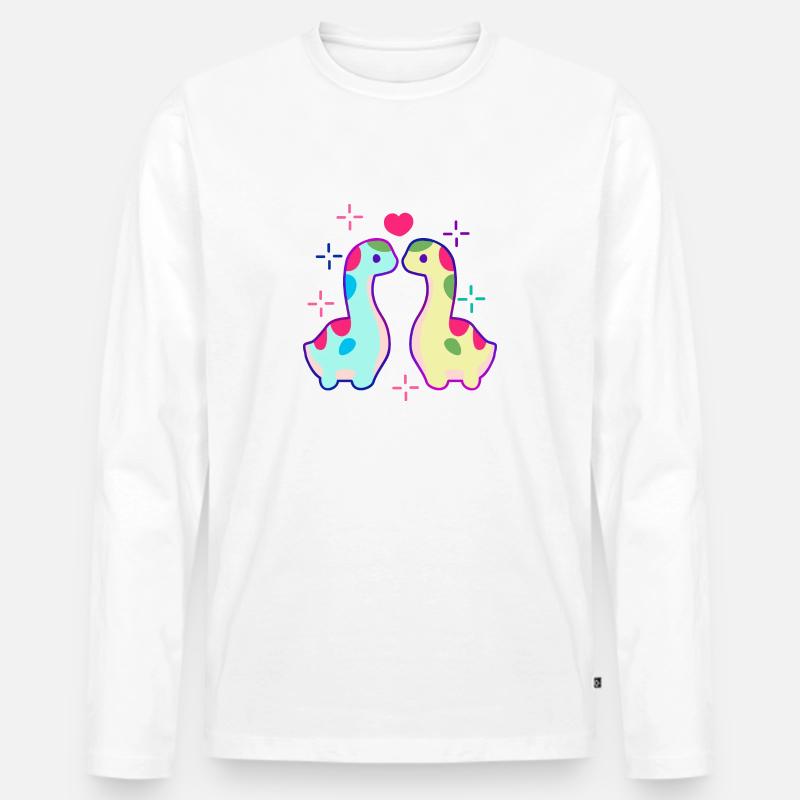 Zwei Dinosaurier und Herz - Männer Premium Bio Langarmshirt - Weiß