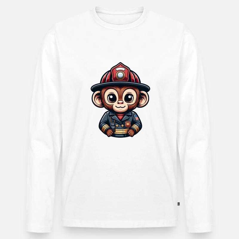 Cute Monkey Firefighter - Männer Premium Bio Langarmshirt - Weiß