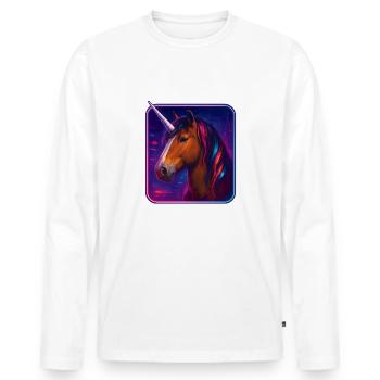 Ardenner Einhorn mit kupfernem Fell und Neon - Männer Premium Bio Langarmshirt - Weiß - Vorne - Nico (187cm)