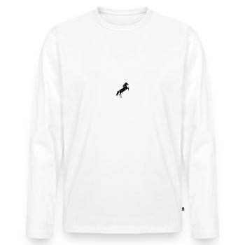 Près des chevaux loin des cons t-shirt équitation - T-shirt manches longues Premium bio Homme - blanc - Devant - Nico (187cm)