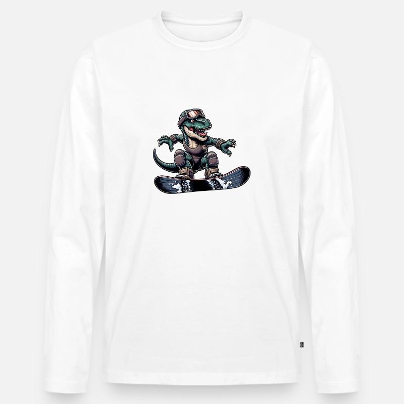 T-Rex Dino Snowboarder - Männer Premium Bio Langarmshirt - undefined