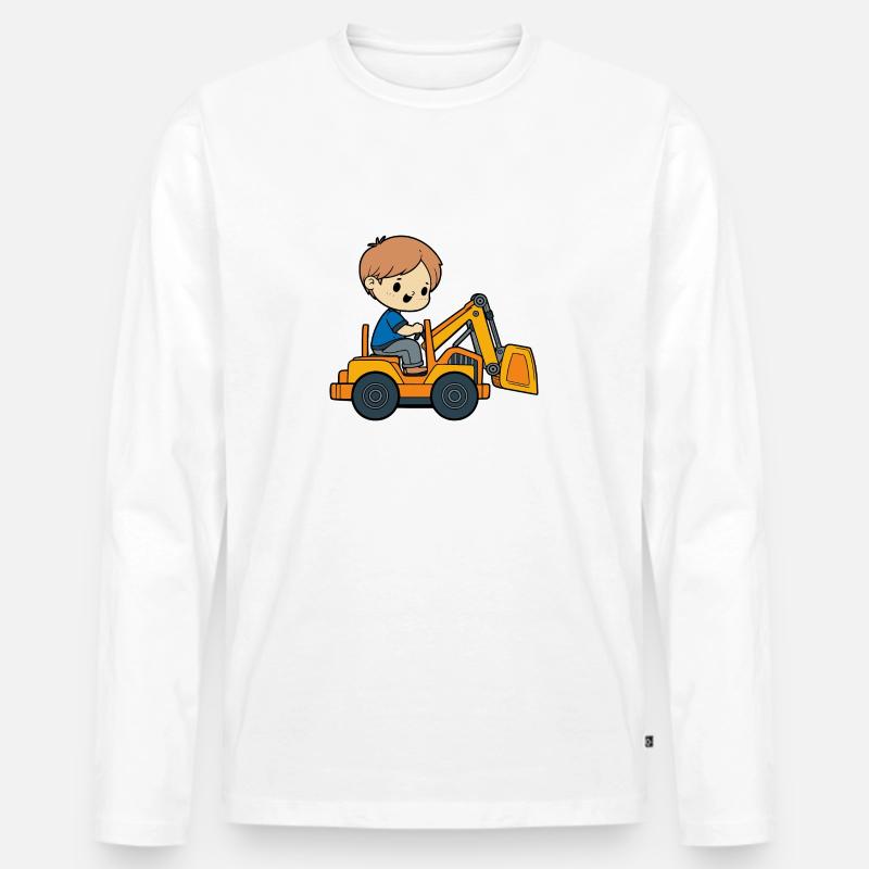 Junge mit Bagger - Männer Premium Bio Langarmshirt - Weiß