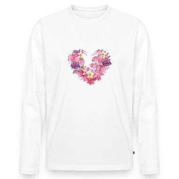 Fleur,Coeur,Cœur de Fleur,Fleurs,Rouge - T-shirt manches longues Premium bio Homme - blanc - Devant - Nico (187cm)