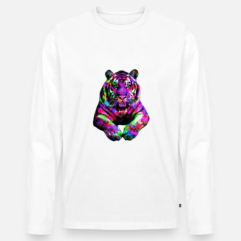 Tiger bunt Regenbogen - Männer Premium Bio Langarmshirt - Weiß