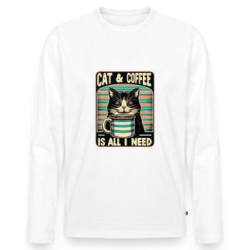 Katze und Kaffee ist alles was ich brauche - Männer Premium Bio Langarmshirt - Weiß - Vorne - Nico (187cm)