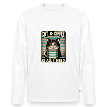 Katze und Kaffee ist alles was ich brauche - Männer Premium Bio Langarmshirt - Weiß - Vorne - Nico (187cm)