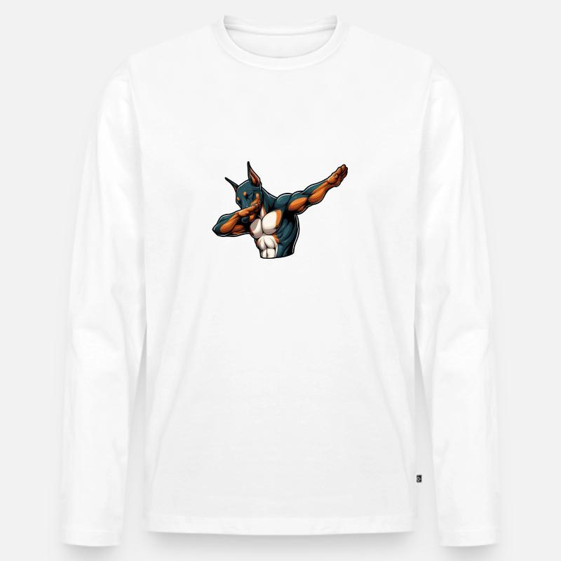 Cooler Dobermann Dabbing Comic - Männer Premium Bio Langarmshirt - undefined