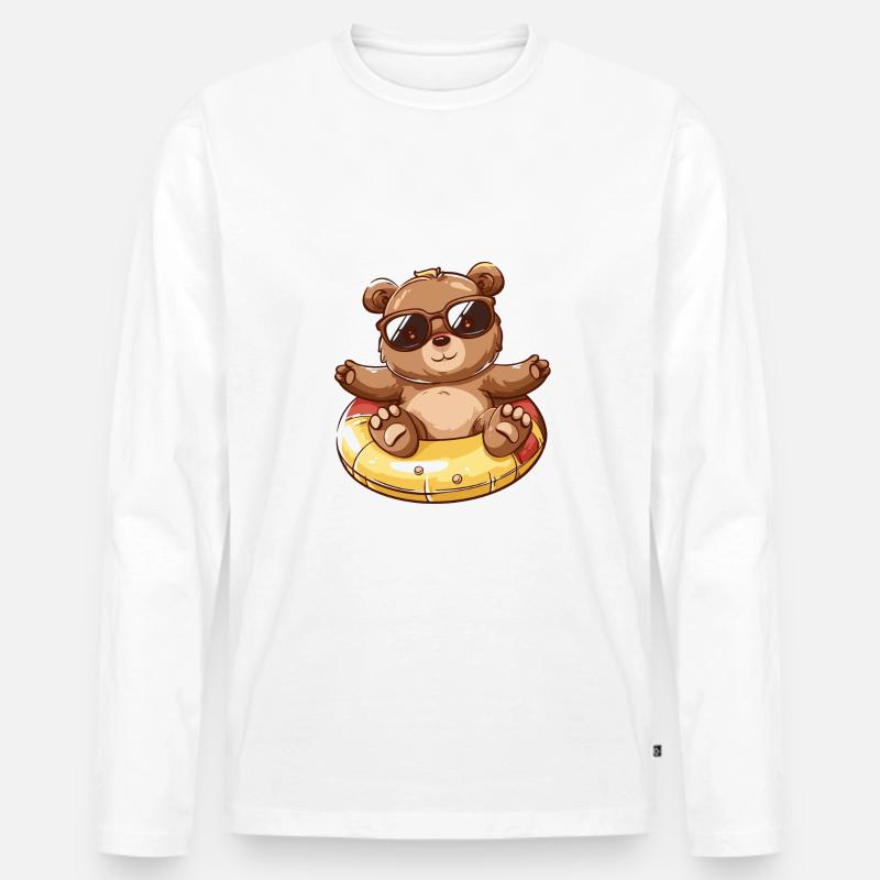 Bär Sommer Comic - Männer Premium Bio Langarmshirt - Weiß