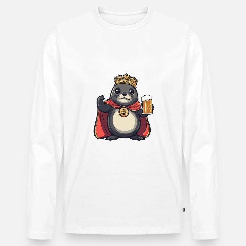 Robbe Tier Bier Lustig - Männer Premium Bio Langarmshirt - Weiß