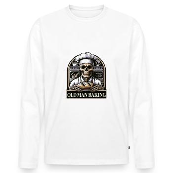 Old Man Baking Skull with Baker's Hat with Bread - Men's Premium Organic Long Sleeve Shirt - white - Front - Nico (187cm)