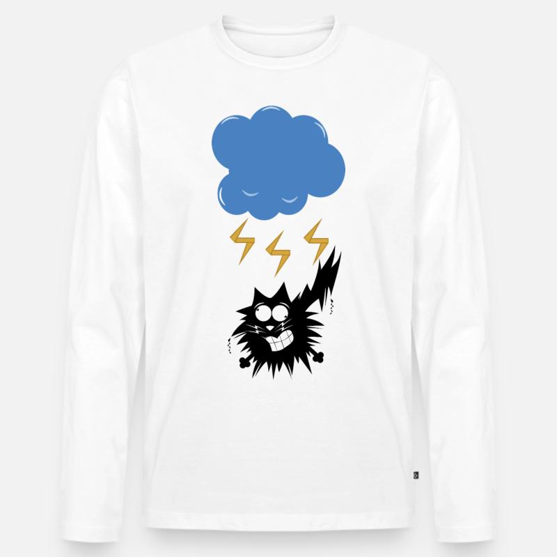 CAT STRUCK BY LIGHTNING - Männer Premium Bio Langarmshirt - Weiß
