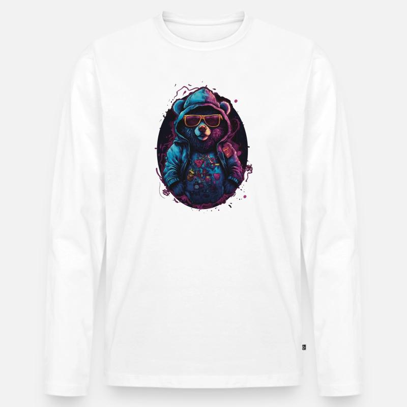 Rapper Teddy - Männer Premium Bio Langarmshirt - Weiß