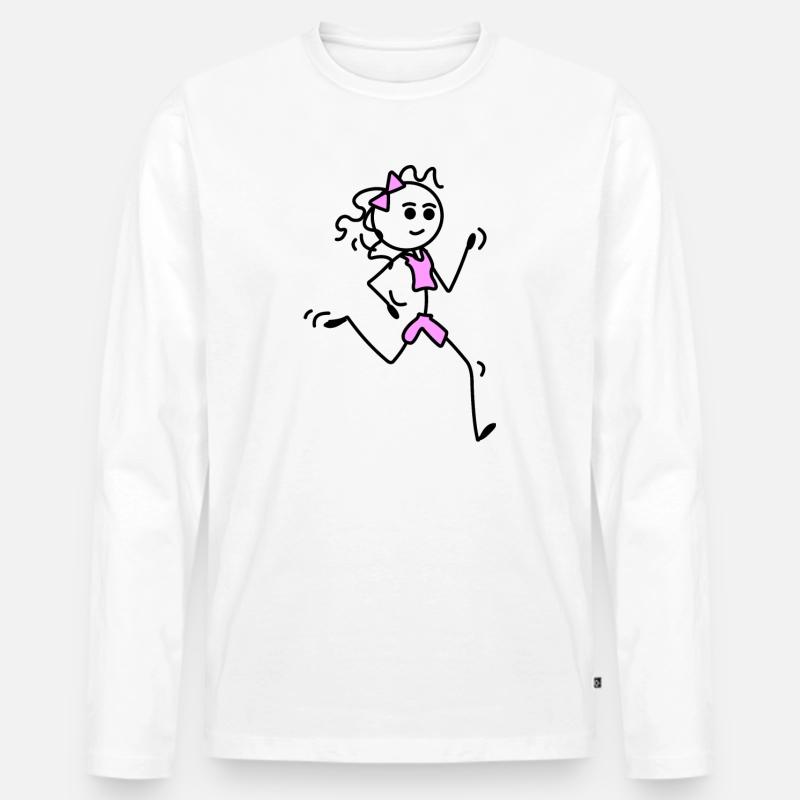 Ich laufe, Läufermädchen mit Fliege - Männer Premium Bio Langarmshirt - Weiß