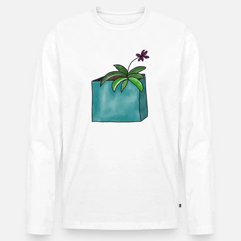 Kunstvoller Blumentopf mit Pflanze - Männer Premium Bio Langarmshirt - Weiß