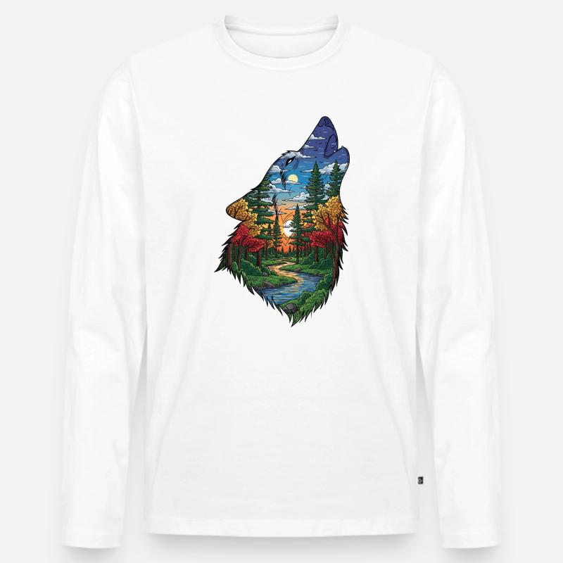 Wolf - Männer Premium Bio Langarmshirt - Weiß
