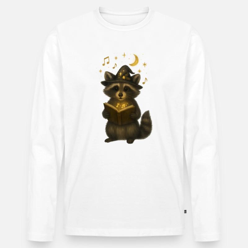 Magischer Waschbär mit Liederbuch - Männer Premium Bio Langarmshirt - Weiß