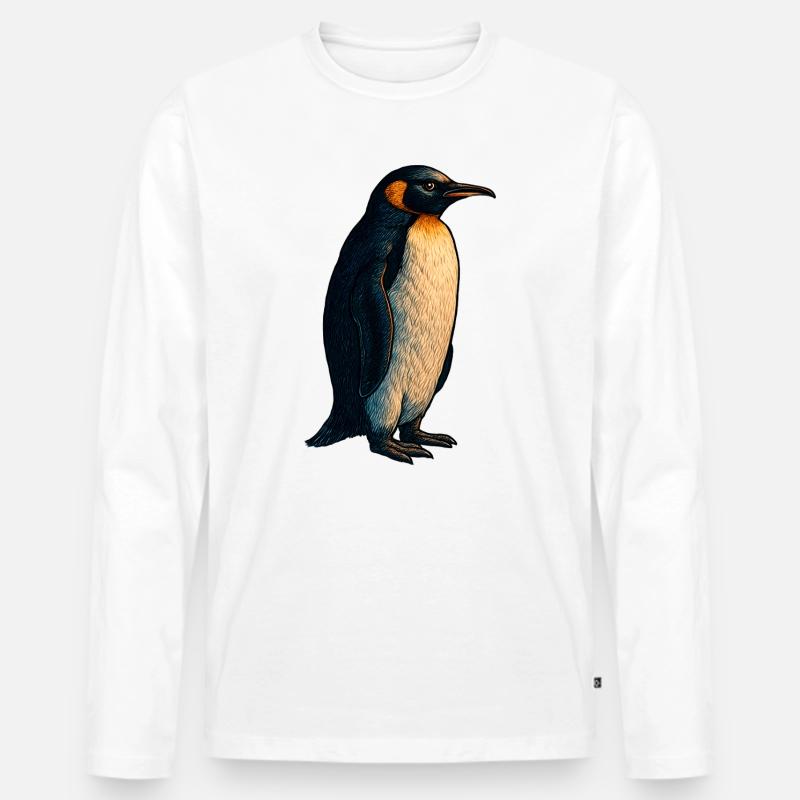 Pinguin Illustration mit warmem Kontrast - Männer Premium Bio Langarmshirt - Weiß