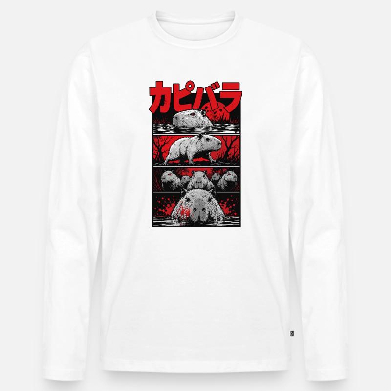 Blutsee Capybara Horror - Männer Premium Bio Langarmshirt - Weiß