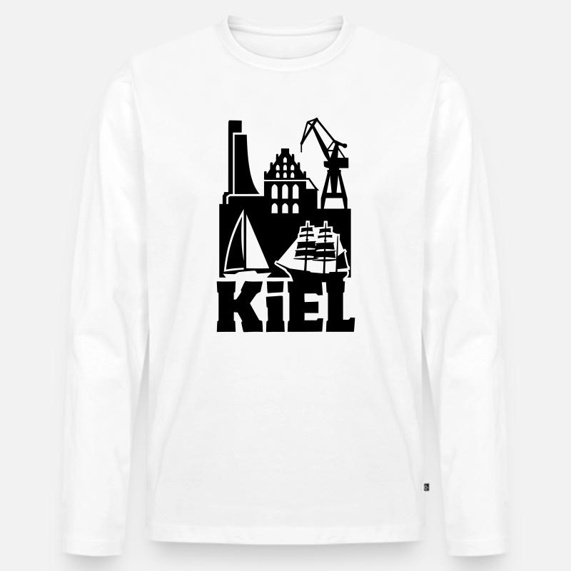 Kiel Silhouette Wahrzeichen - Männer Premium Bio Langarmshirt - Weiß