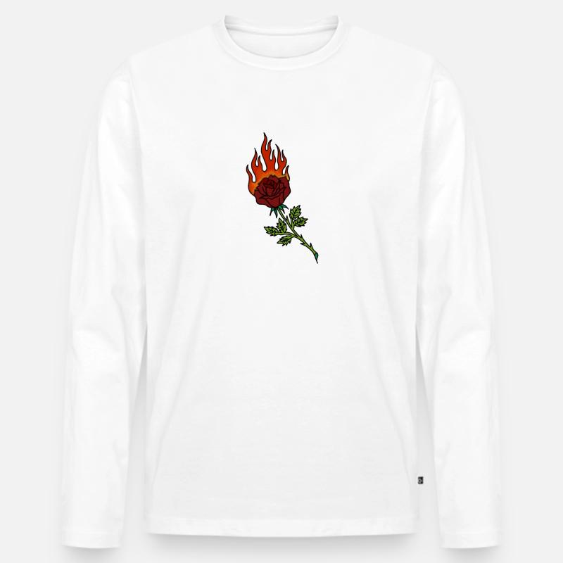 Rose mit Feuer - Männer Premium Bio Langarmshirt - Weiß