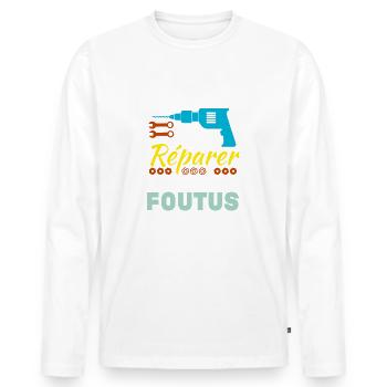 Papa réparateur - T-shirt manches longues Premium bio Homme - blanc - Devant - Nico (187cm)