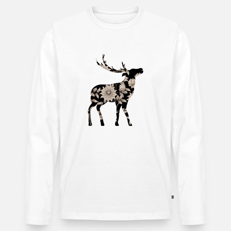 Hirsch - Männer Premium Bio Langarmshirt - Weiß
