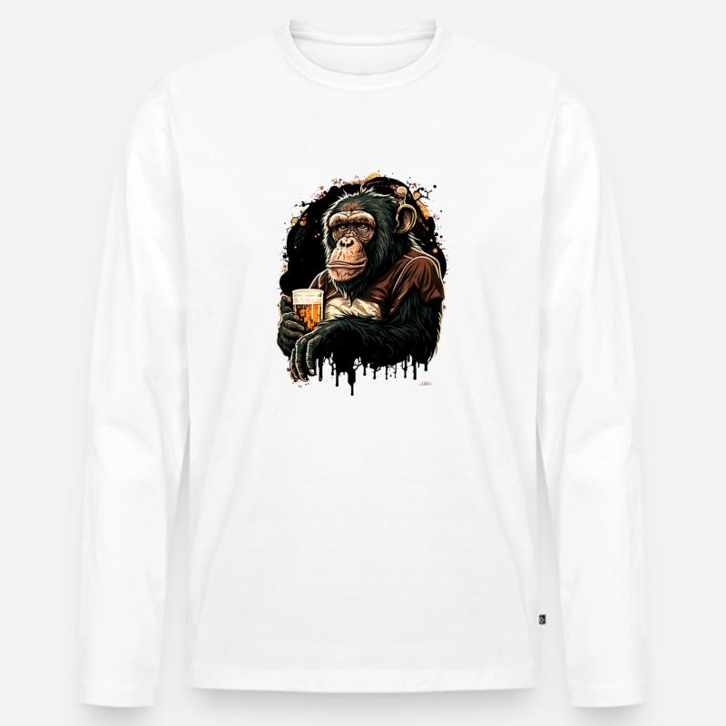 Cooler Bier Schimpanse - Männer Premium Bio Langarmshirt - Weiß