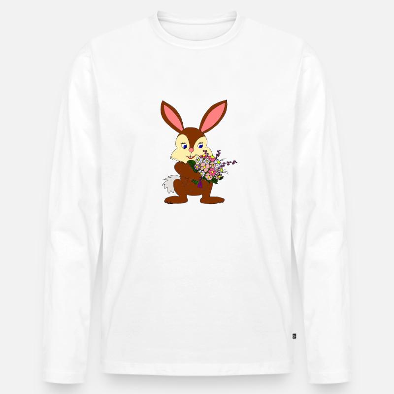 Hase mit Strauß - Männer Premium Bio Langarmshirt - Weiß