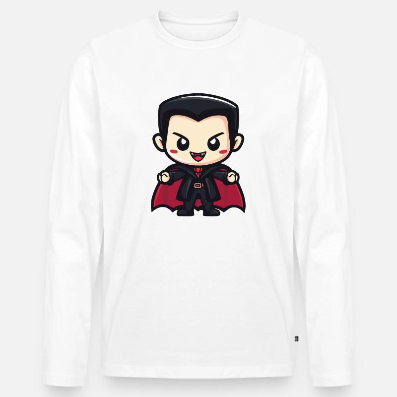 Vampir Halloween Niedlich Comic - Männer Premium Bio Langarmshirt - Weiß