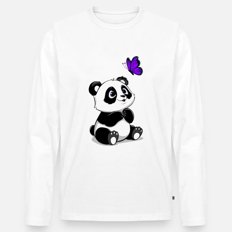 Panda mit fliegendem Schmetterling - Männer Premium Bio Langarmshirt - Weiß