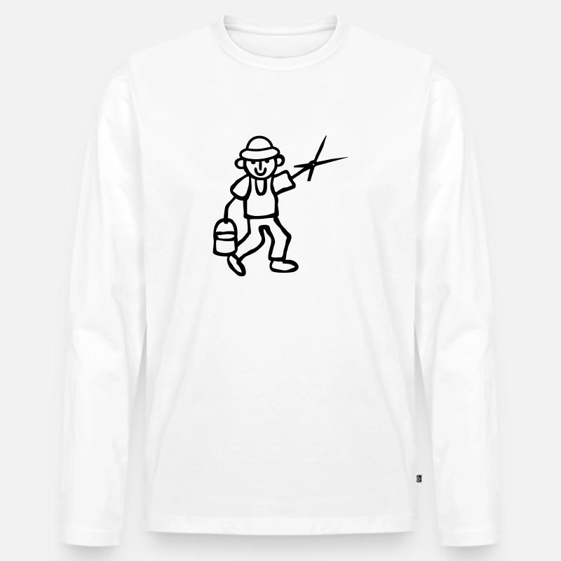 Strichmännchen mit Gartenschere Hecke schneiden - Männer Premium Bio Langarmshirt - Weiß