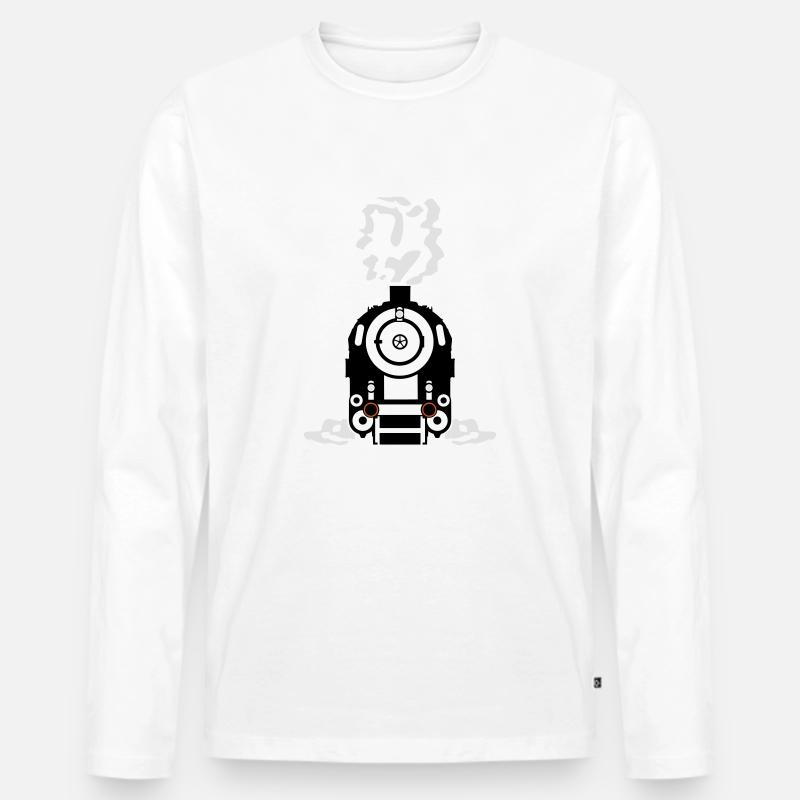 Dampflok Rauch Dampf Qualm - Männer Premium Bio Langarmshirt - Weiß