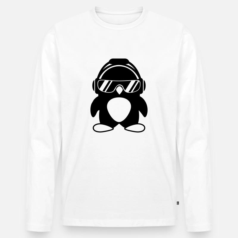 Pinguin mit Kopfhörer - Männer Premium Bio Langarmshirt - Weiß