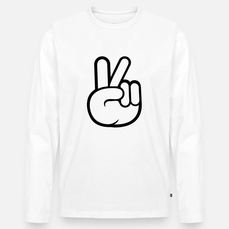 Peace Zeichen Hand Frieden Cool - Männer Premium Bio Langarmshirt - Weiß