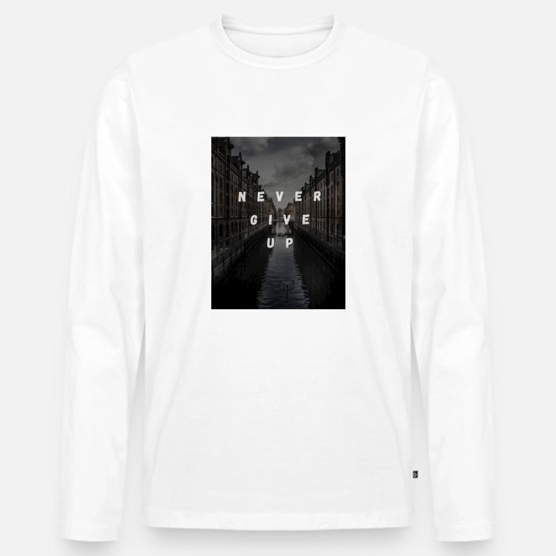 Never give up - Männer Premium Bio Langarmshirt - Weiß