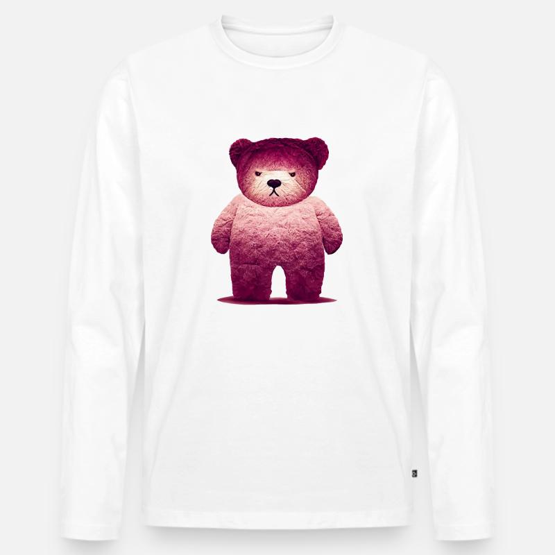 Pink Grumpy Teddy - Männer Premium Bio Langarmshirt - Weiß