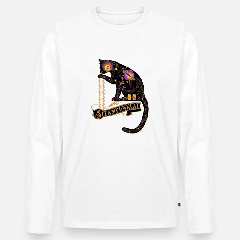 Steampunk Cat -Viktorianisches Steampunk Design - Männer Premium Bio Langarmshirt - Weiß