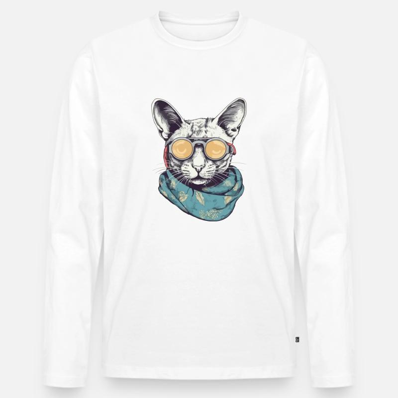 Katzengelbe Brille - Männer Premium Bio Langarmshirt - Weiß